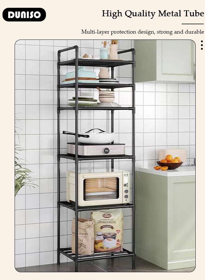 DUNISO 6-Tier Kitchen Storage Shelves, Metal Shelves for Storage Pantry Shelves with Rolling Wheels, Movable Multifunctional Storage Rack, Standing Shelf Rack for Kitchen Bedroom Laundry Closet  - Image 5