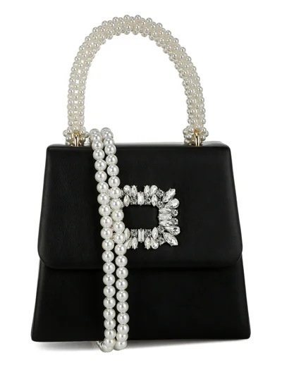 London Rag Pearl Top-Handle Diamante Brooch Bag in Black