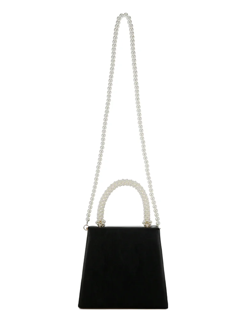 London Rag Pearl Top-Handle Diamante Brooch Bag in Black