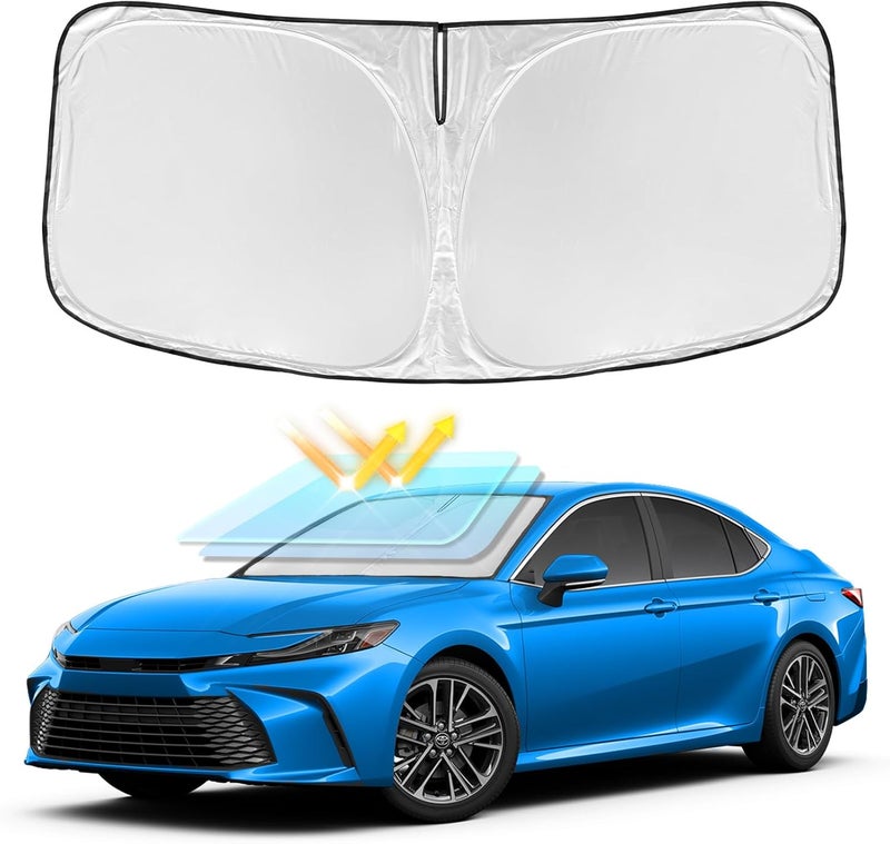 ZOIBV for Toyota Camry 2025 Windshield Sun Shade - 4 Layers Car Sunshades for Front Windows Shade Cover Custom Fit Camry Sun Visor 240T Retractable Blocks Shade UV Rays Accessories Long term heavy use compatible - Image 1