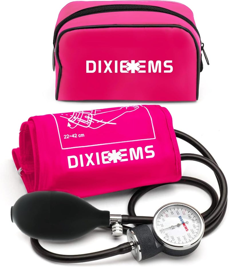 Dixie EMS Deluxe Aneroid Sphygmomanometer Blood Pressure DRing Cuff  Pink - Image 1
