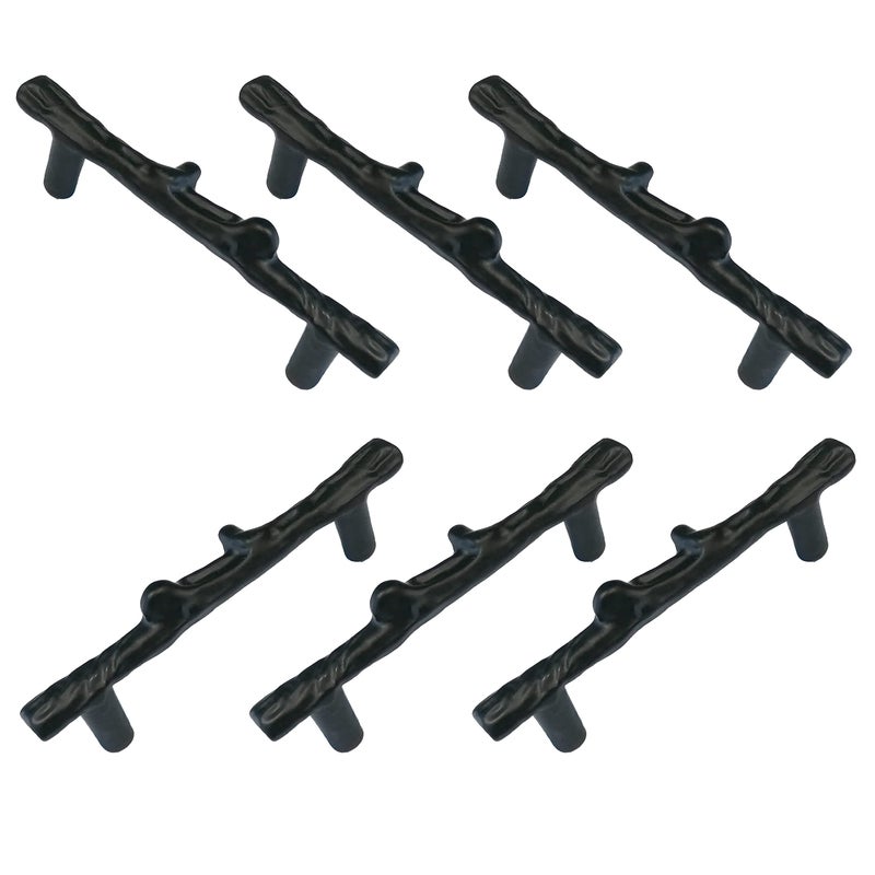 AuRiver 6 pcs Tree Branch Cabinet Handles Twig Branch Cabinet Handles 3inch Hole Center Dresser Handles Modern Alloy Drawer Pulls Black