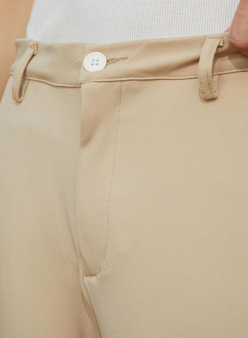 Campus Sutra Men's Khaki Brown Straight-Fit Tailored Trousers