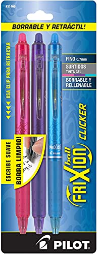 PILOT FriXion Clicker Erasable, Refillable & Retractable Gel Ink Pens, Fine Point, Pink/Purple/Turquoise Inks, 3-Pack (31469) - Image 1