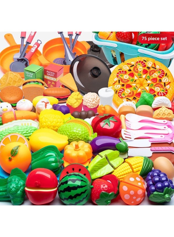 Children's Kitchen Toys Play House Girls Shopping Cart Vegetables Cut Watch Baby Cut Fruit Boys Group Music-Color:Chicele 46-piece Set  - Image 5
