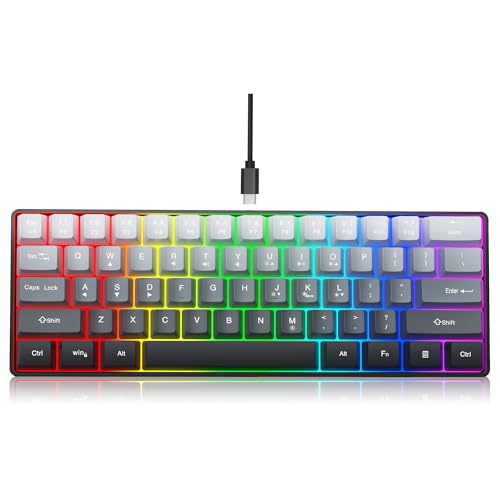 Snpurdiri 60% Wired Gaming Keyboard, 61 Keys RGB Backlit Ultra-Compact Small Gaming Keyboard, for PC/Mac Gamer, Typist, Travel, Easy to Carry on Business Trip (Grey-Black) - Image 3