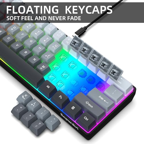 Snpurdiri 60% Wired Gaming Keyboard, 61 Keys RGB Backlit Ultra-Compact Small Gaming Keyboard, for PC/Mac Gamer, Typist, Travel, Easy to Carry on Business Trip (Grey-Black) - Image 4