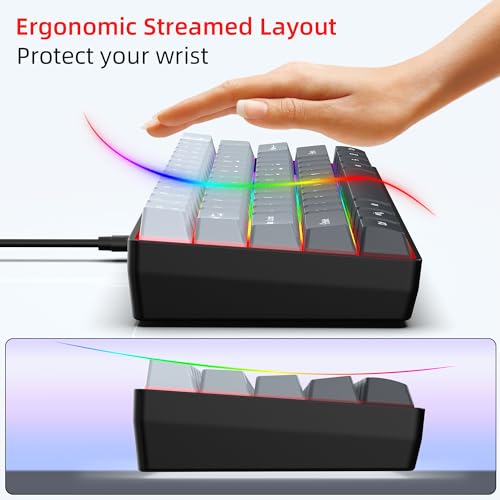 Snpurdiri 60% Wired Gaming Keyboard, 61 Keys RGB Backlit Ultra-Compact Small Gaming Keyboard, for PC/Mac Gamer, Typist, Travel, Easy to Carry on Business Trip (Grey-Black) - Image 5