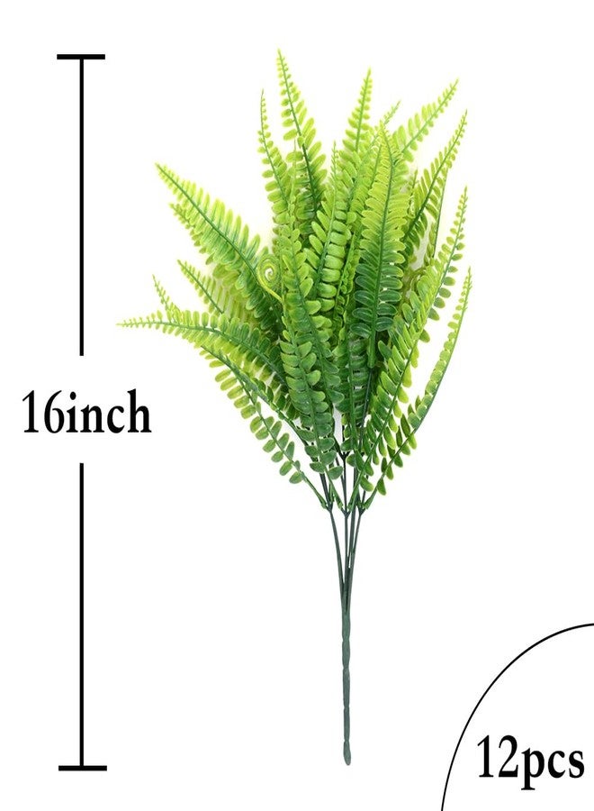 DVGUN 12 Bundles Artificial Plants Boston Fern Fake Bushes Artificial Shrubs Greenery Plastic Outdoor UV Resistant Faux Ferns - Image 3