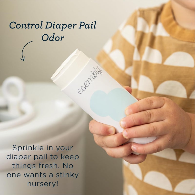 Esembly Pail Deodorant, Shakable Powder Deodorizer for Diaper Pails, Keeps Diapers, Gym Clothes and Dirty Laundry Smelling Fresh, Scents of Rosemary, Lemon and Grapefruit, 4oz - Image 4