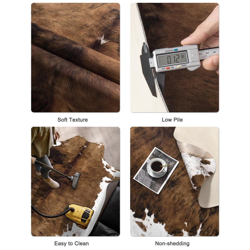 DweIke Faux Cowhide Print Rug for Living Room, 4.6 x 5.2 ft Brown Western Animal Cow Hide Rugs, Non Slip Cool Cow Skin Carpet for Bedroom Dining Room Farmhouse Entrance Home Decor, Brown - Image 4