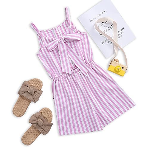 LIONJIE Kids Toddler Girls Sleeveless Halter Button Down Bowknot Strap Romper Jumpsuit with Side Pockets - Image 4