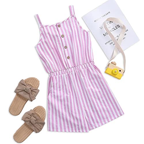 LIONJIE Kids Toddler Girls Sleeveless Halter Button Down Bowknot Strap Romper Jumpsuit with Side Pockets - Image 3