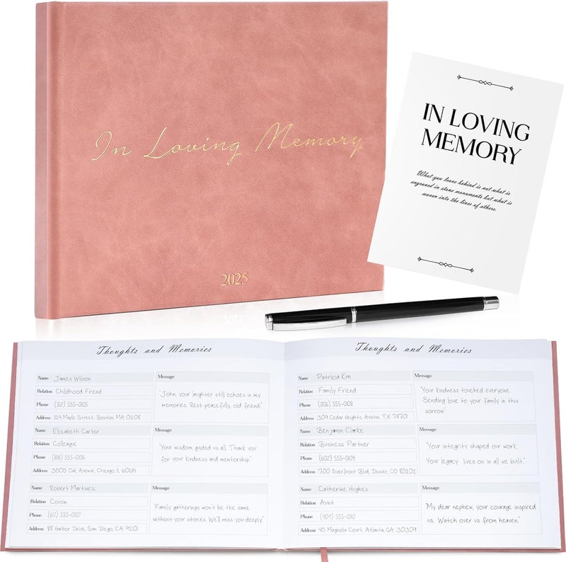 Sumheart Funeral Guest Book - Celebration of Life Guest Book with Rollerball Pen for Memorial Service - Funeral Memory Sign in Books for Over 300+ Guests - Funeral Decorations with In Loving Memory Table Sign - Image 1