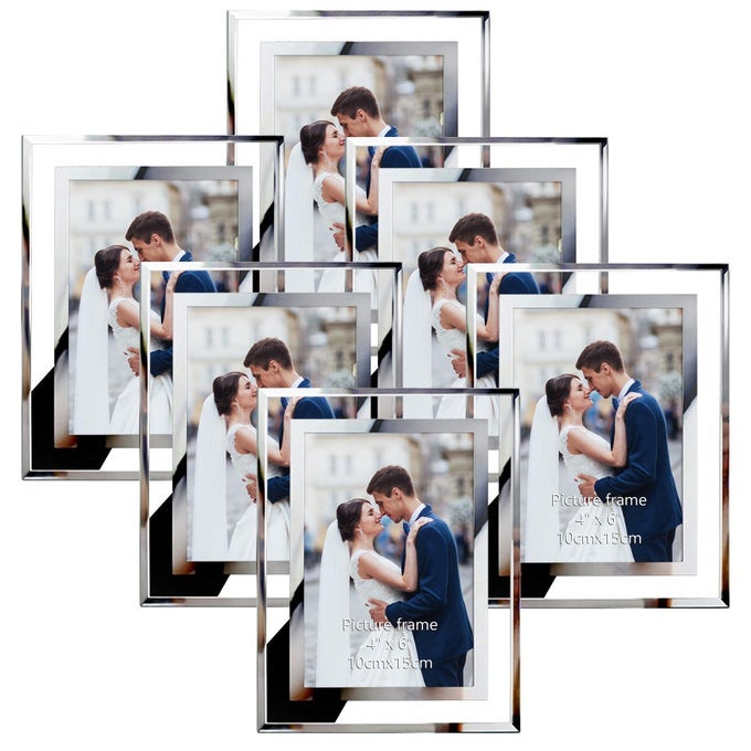 6 PACK PHOTO FRAMES4X6 PICTURE FRAMES WITH SILVER MIRRORED GLASS MULTI PICTURE FRAMES FOR TABLETOP DISPLAY
