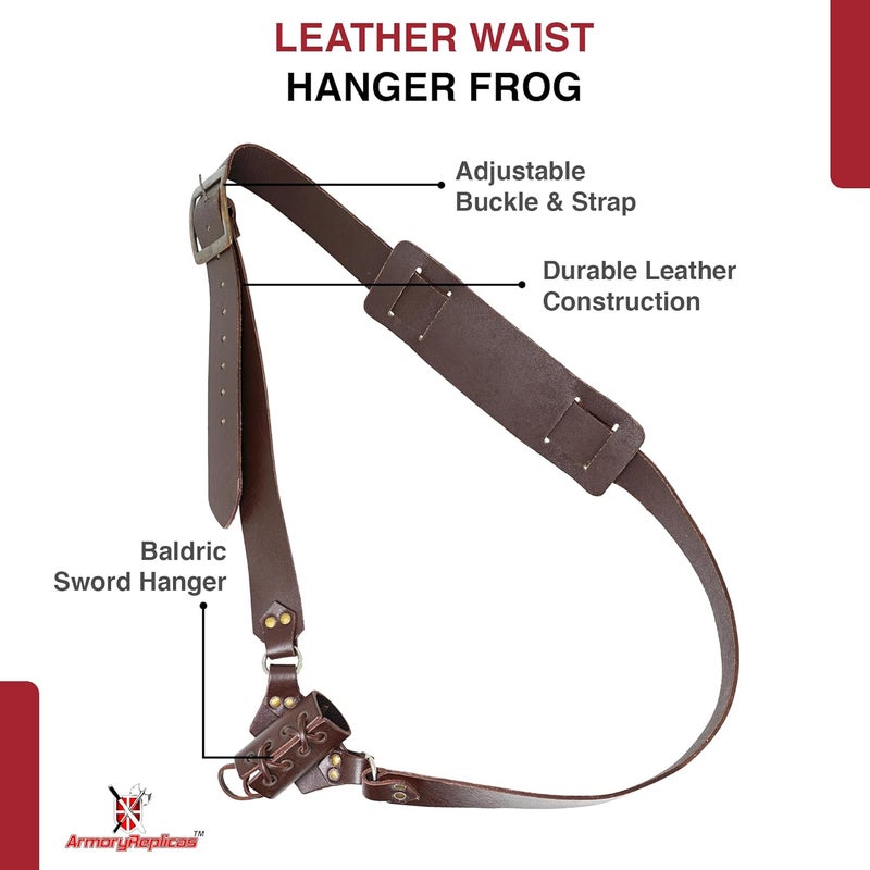 Armory Replicas ™ Genuine Leather Baldric Belt – Adjustable Shoulder Strap for Long Swords & Claymores with Brass Rivets and Buckles - Image 3