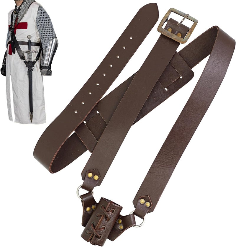 Armory Replicas ™ Genuine Leather Baldric Belt – Adjustable Shoulder Strap for Long Swords & Claymores with Brass Rivets and Buckles - Image 1