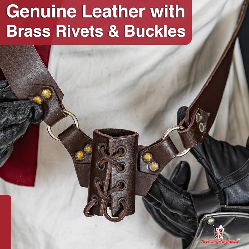 Armory Replicas ™ Genuine Leather Baldric Belt – Adjustable Shoulder Strap for Long Swords & Claymores with Brass Rivets and Buckles - Image 5