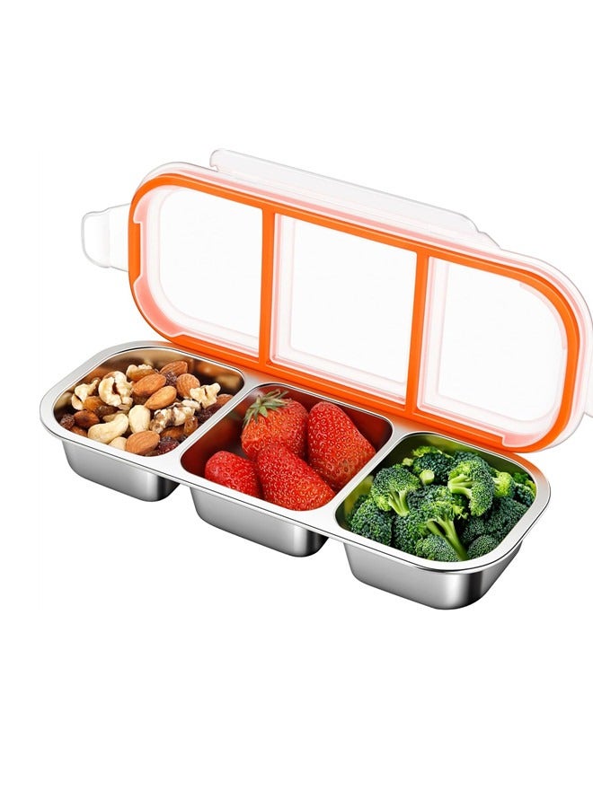 أوساويك وعاء الوجبات الخفيفة من الفولاذ المقاوم للصدأ للأطفال والبالغين -صندوق بينتو معدن مقاوم للبصق مع 3 مقصورة -وعاء قابل للغداء للرعاية النهارية، المدرسة، العمل، السفر -صندوق وجبات بينتو الخفيفة قابل للتجميع - Image 1