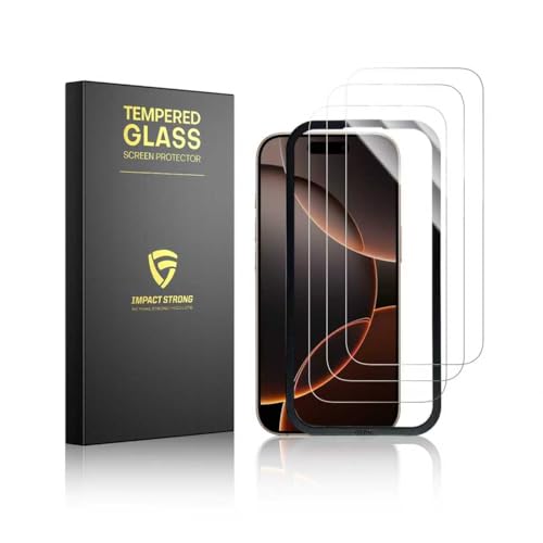 ImpactStrong 3-Pack Shatterproof Tempered Glass Screen Protector for iPhone 16 Pro [Easy Installation Frame] [Bubble Free] [9H Hardness] [Full Coverage] Case Friendly, 6.3 Inch - Image 1