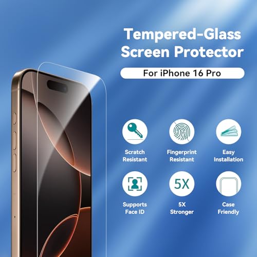 ImpactStrong 3-Pack Shatterproof Tempered Glass Screen Protector for iPhone 16 Pro [Easy Installation Frame] [Bubble Free] [9H Hardness] [Full Coverage] Case Friendly, 6.3 Inch - Image 3
