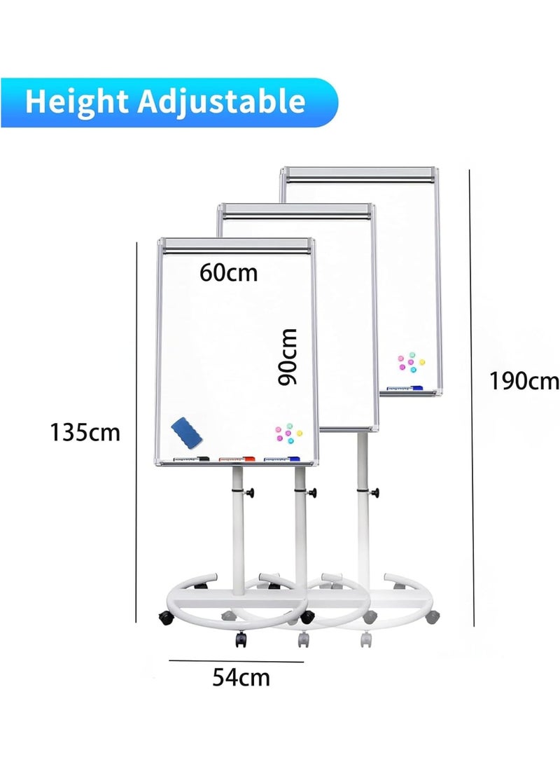 عالية الجودة سبورة بيضاء متنقلة، حامل مغناطيسي قابل للمسح الجاف مقاس 90×60 سم، حامل رسم بياني مع ارتفاع قابل للتعديل، مناسب للمكتب والمنزل والفصول الدراسية - Image 3