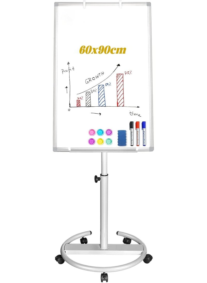 عالية الجودة سبورة بيضاء متنقلة، حامل مغناطيسي قابل للمسح الجاف مقاس 90×60 سم، حامل رسم بياني مع ارتفاع قابل للتعديل، مناسب للمكتب والمنزل والفصول الدراسية - Image 1