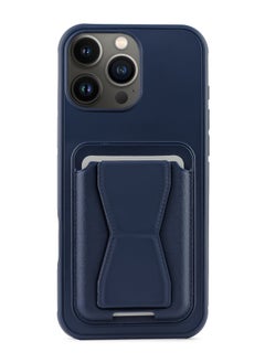Generic Leather back cover with card wallet Foldable Shockpoof Case compatible with Iphone 16 Pro Max (Blue)  - Image 1