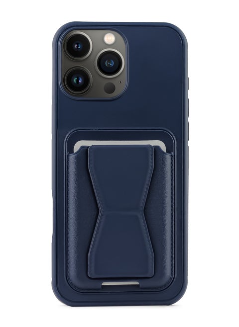 Leather back cover with card wallet Foldable Shockpoof Case compatible with Iphone 16 Pro Max (Blue)