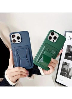 Generic Leather back cover with card wallet Foldable Shockpoof Case compatible with Iphone 16 Pro Max (Blue)  - Image 3