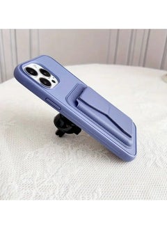 Generic Leather back cover with card wallet Foldable Shockpoof Case compatible with Iphone 16 Pro Max (Blue)  - Image 4