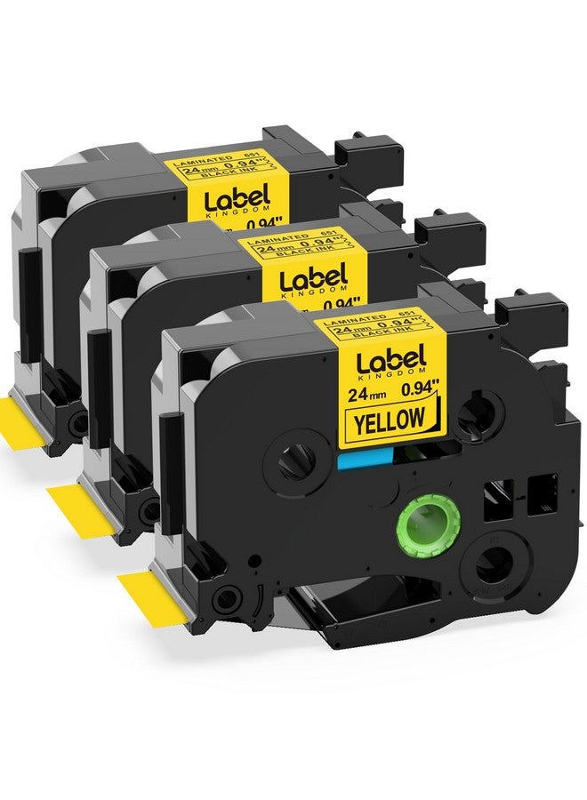 Label KINGDOM Compatible Label Tape Replacement for P-Touch TZe-651 TZe651 TZ651 TZ-651 Label Tape, Black on Yellow, 24mm x 8m, 0.94 Inch x 26.2 Feet, Work with PT-D600 PT-D600VP Label Maker, 3-Pack - Image 1