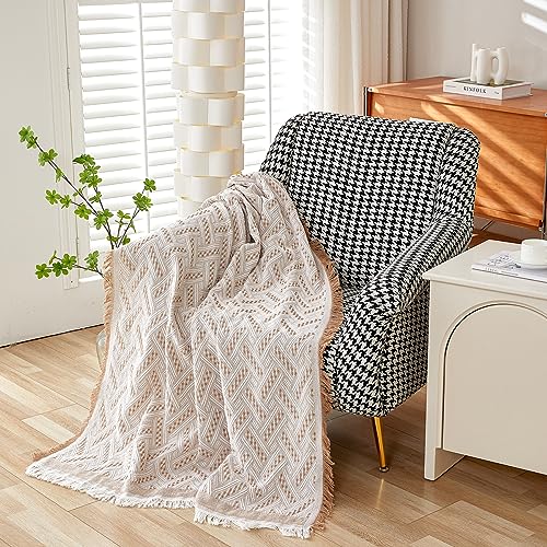 AIVIA Slipper Chair Cover Sheet Blanket, Reversible Anti Slip Throw Cushion Covers for Single Seat Chair Recliner Armchair Ottomans Furniture Decorations Protector Slipcover (White Khaki, 51"x71") - Image 4