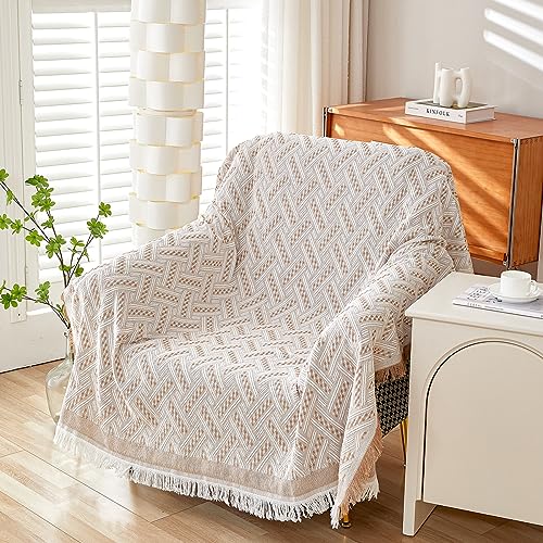 AIVIA Slipper Chair Cover Sheet Blanket, Reversible Anti Slip Throw Cushion Covers for Single Seat Chair Recliner Armchair Ottomans Furniture Decorations Protector Slipcover (White Khaki, 51"x71") - Image 3