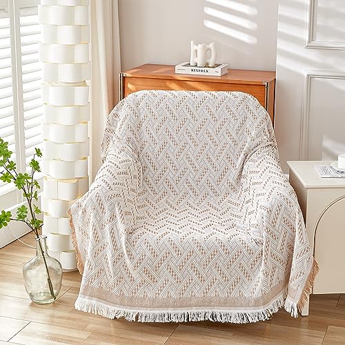 AIVIA Slipper Chair Cover Sheet Blanket, Reversible Anti Slip Throw Cushion Covers for Single Seat Chair Recliner Armchair Ottomans Furniture Decorations Protector Slipcover (White Khaki, 51"x71") - Image 1