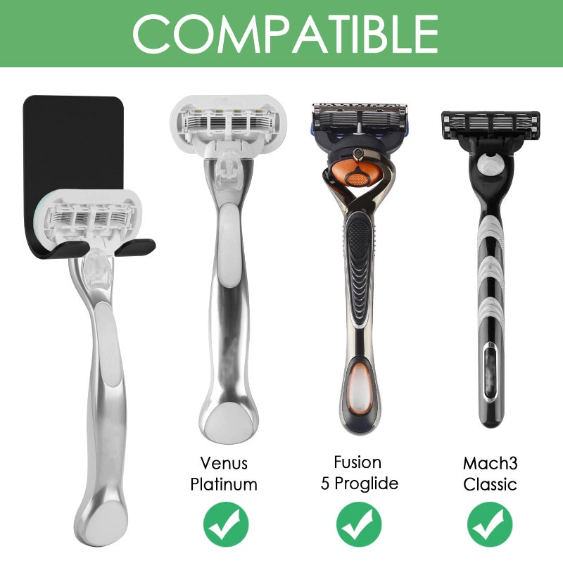 Linkidea 2 Packs Wall Mount Razor Holder for Shower, Stainless Steel Self Adhesive Shaver Hooks, Sticky Hanger Compatible with Venus Platinum, Fusion 5 Proshield, Mach 3 Classic (Black) - Image 2