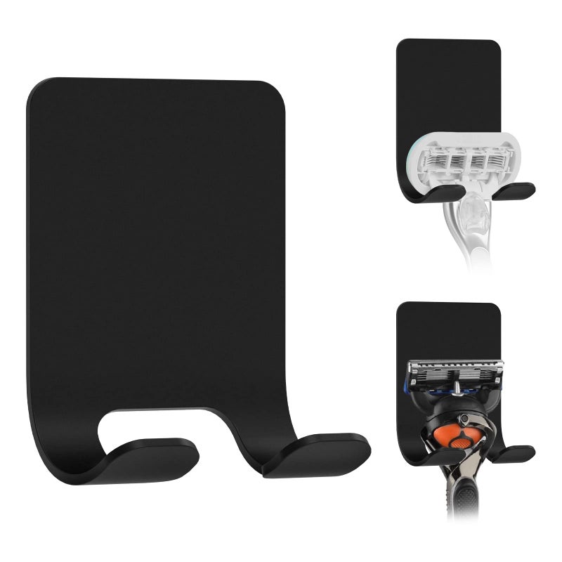 Linkidea 2 Packs Wall Mount Razor Holder for Shower, Stainless Steel Self Adhesive Shaver Hooks, Sticky Hanger Compatible with Venus Platinum, Fusion 5 Proshield, Mach 3 Classic (Black) - Image 1