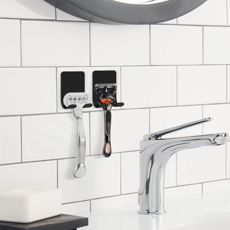 Linkidea 2 Packs Wall Mount Razor Holder for Shower, Stainless Steel Self Adhesive Shaver Hooks, Sticky Hanger Compatible with Venus Platinum, Fusion 5 Proshield, Mach 3 Classic (Black) - Image 5