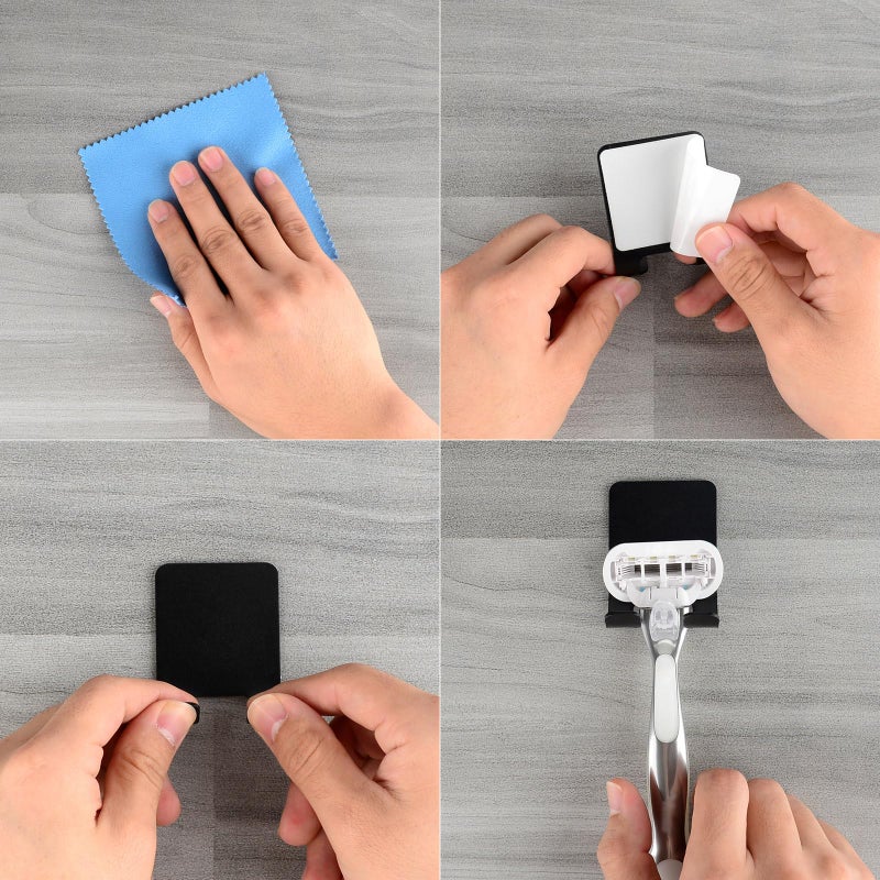 Linkidea 2 Packs Wall Mount Razor Holder for Shower, Stainless Steel Self Adhesive Shaver Hooks, Sticky Hanger Compatible with Venus Platinum, Fusion 5 Proshield, Mach 3 Classic (Black) - Image 3