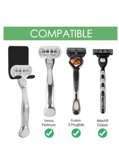 Linkidea Linkidea 2 Packs Wall Mount Razor Holder for Shower, Stainless Steel Self Adhesive Shaver Hooks, Sticky Hanger Compatible with Venus Platinum, Fusion 5 Proshield, Mach 3 Classic (Black)  - Image 3