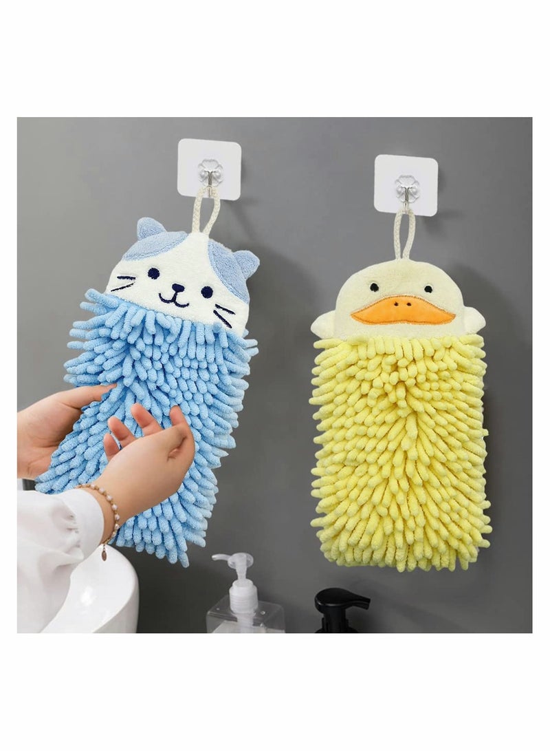 2 Pcs Cute Animal Hand Towels Set, Soft  Plush Microfibre Hand Towel Quick-Drying Super Absorbent Towels with Hanging Loop for Kitchen and Bathroom - Image 3