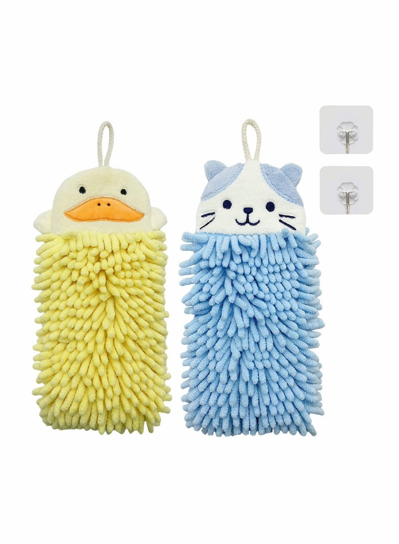2 Pcs Cute Animal Hand Towels Set, Soft  Plush Microfibre Hand Towel Quick-Drying Super Absorbent Towels with Hanging Loop for Kitchen and Bathroom - Image 1
