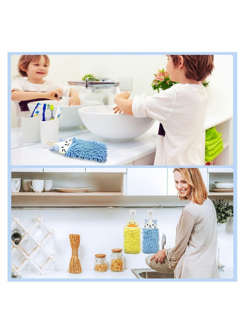 2 Pcs Cute Animal Hand Towels Set, Soft  Plush Microfibre Hand Towel Quick-Drying Super Absorbent Towels with Hanging Loop for Kitchen and Bathroom - Image 2