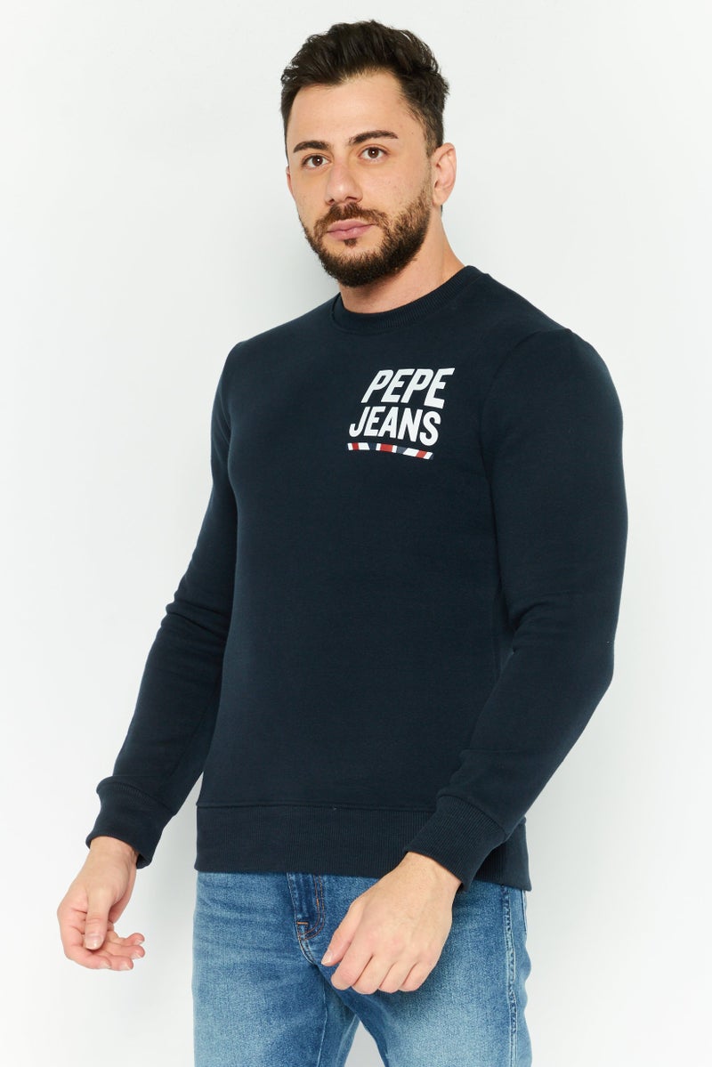 Pepe Jeans Men Crew Neck Graphic Print Long Sleeve Sweatshirt, Navy Blue - Image 3