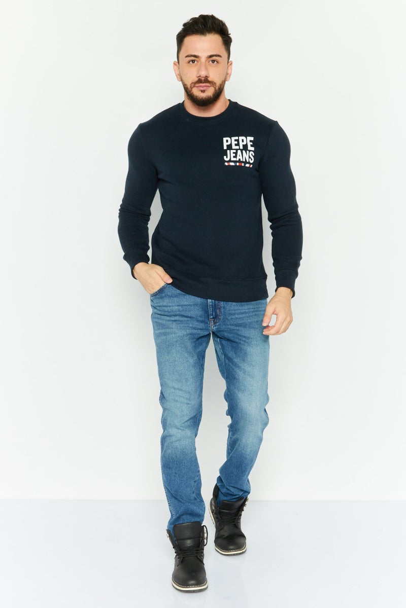 Pepe Jeans Men Crew Neck Graphic Print Long Sleeve Sweatshirt, Navy Blue - Image 2
