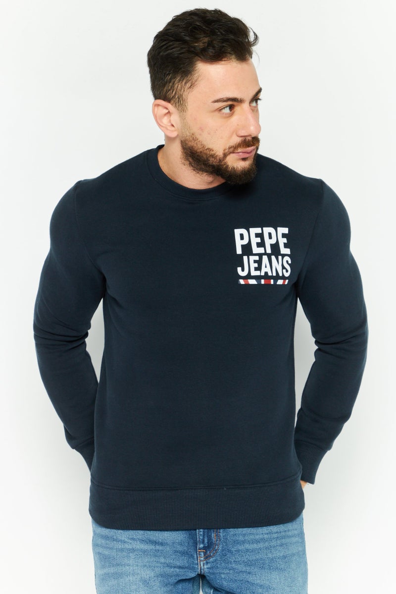 Pepe Jeans Men Crew Neck Graphic Print Long Sleeve Sweatshirt, Navy Blue - Image 1
