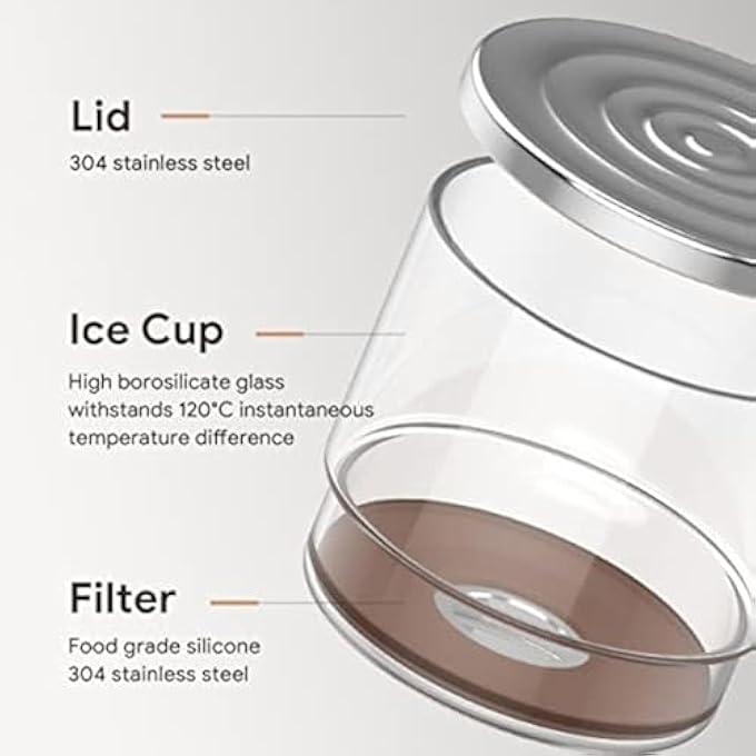 NALACAL جهاز تنقيط بارد 2 في 1 للقهوة، برطمانات ماكينة القهوة الباردة بسعة 300 مل، صانع زجاج قابل للفصل مع فلتر من الفولاذ المقاوم للصدأ، إبريق زجاجي مقاوم للتسرب لشاي عصير الليمون - Image 4
