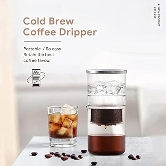 NALACAL جهاز تنقيط بارد 2 في 1 للقهوة، برطمانات ماكينة القهوة الباردة بسعة 300 مل، صانع زجاج قابل للفصل مع فلتر من الفولاذ المقاوم للصدأ، إبريق زجاجي مقاوم للتسرب لشاي عصير الليمون - Image 3