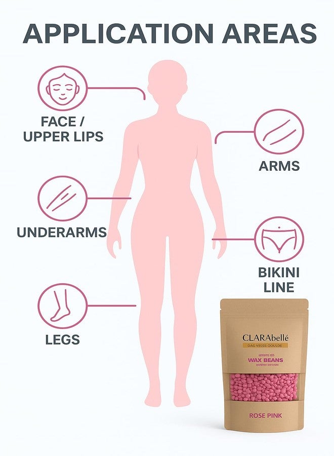CLARABELLE PROFESSIONALS CLARAbelle Professional Rose Pink Hard Wax Beans for Women | Stripless & Painless Hair Removal | Upper Lips, Face, Arms, Legs, Bikini & Full Body | Coarse Hair | Smooth Skin (250g) - Image 3