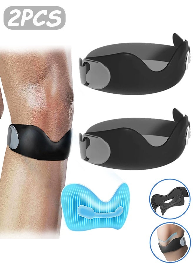 2 Pcs Patellar Tendon Support Strap for Knee Pain Relief - Adjustable Knee Brace for Meniscus Tear, Arthritis, Secure Fit for Running, Basketball, Gym, Hiking, Tennis, Cycling (Black)